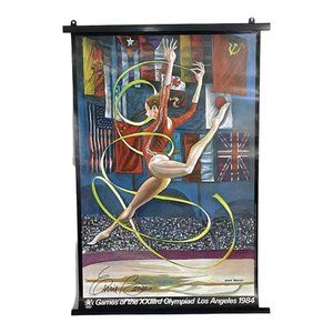 Original 1984 Los Angeles Olympics Gymnast 22"x33" Signed Ernie Barnes Poster